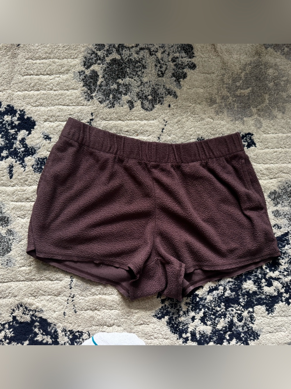 brown/purplish  Textured Elastic-Waist Athletic Shorts